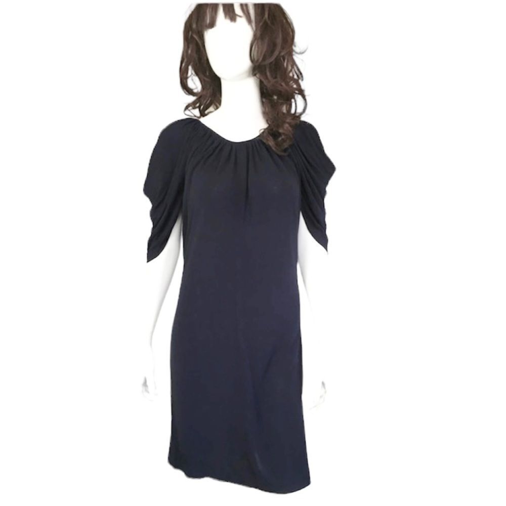 JAYGODFREY  Short Draped Sleeve Cold Shoulder Navy Blue  Cocktail Mini Dress 4